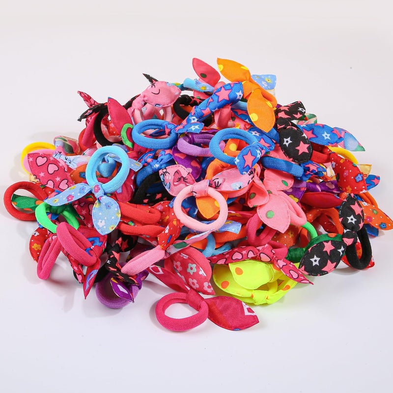 XIMA Dog Hair Accessories Set, 100 Pieces Colorful Rabbit Ear Hair Ties with Elastic Bands, Pet Grooming Bows for Dogs - Image 5